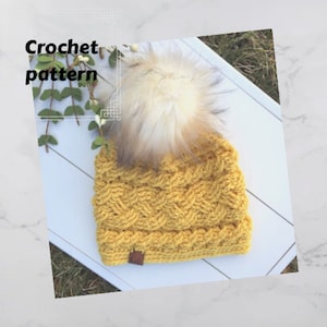 Crochet Hat Pattern with Classic Cables, Beanie Pattern Using Worsted Weight Yarn, Digital Download, Sideways Crochet Cable Hat Pattern