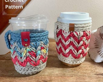 CROCHET COZY PATTERN, Crochet Hot Drink Sleeve, Cold Beverage Koozie, Snowy Peaks Cozy, Digital Download