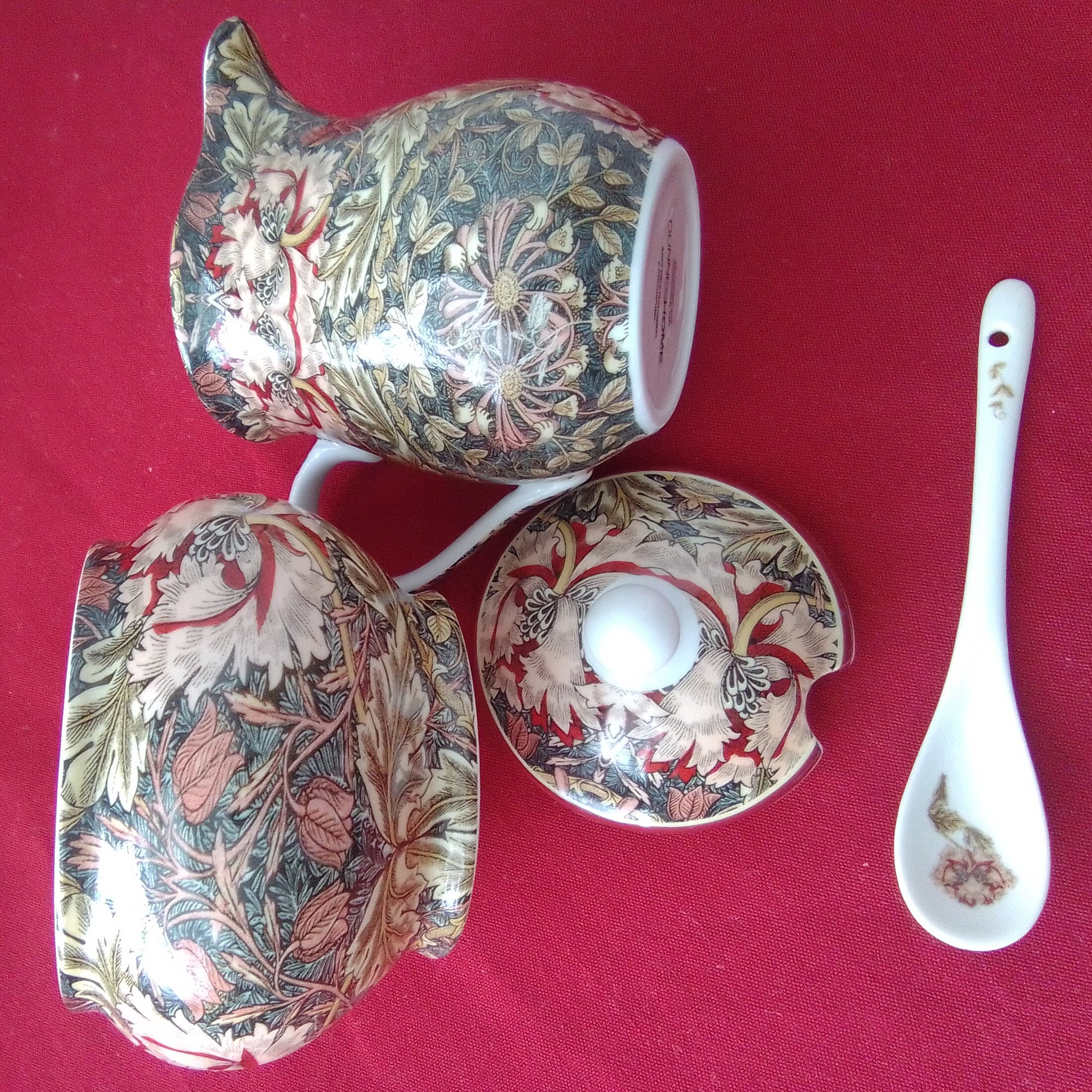 DunnesHome Lidded with white finial sugar bowl, creamer and tiny spoon