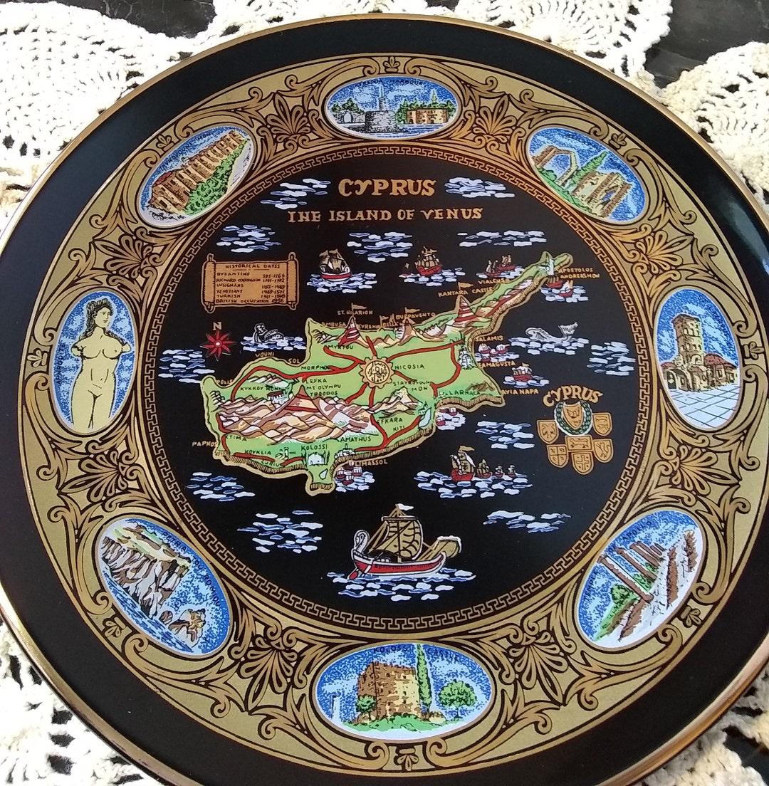 24K Gold Hand Painted Cyprus the Island of Venus Wall Plate - Etsy