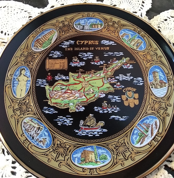 24K Gold Hand Painted Cyprus the Island of Venus Wall Plate - Etsy