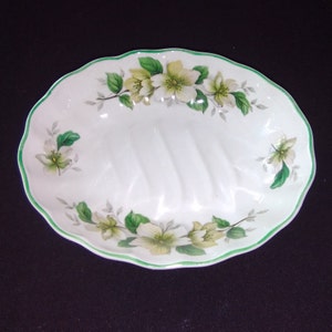 James Kent Old Foley England scalloped edge white with green flowers and leaves vanity dish soap