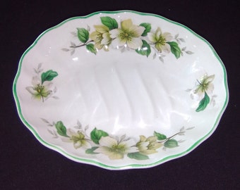 James Kent Old Foley England scalloped edge white with green flowers and leaves vanity dish soap