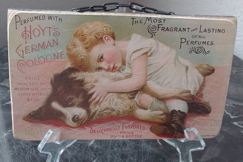 Nostalgic Plaque Vintage 1892 Hoyts German Cologne Wood Chromolithographic Printing Sign image 1