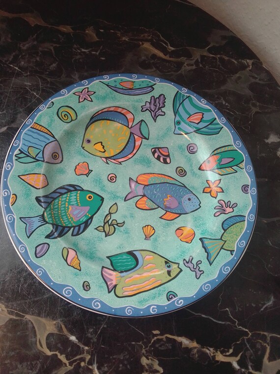 Sakura Caribbean Wave by Sue Zipkin Salad Dessert Plate Reverse