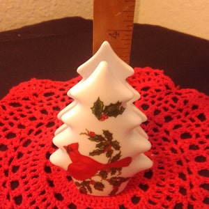 Lefton China Christmas Tree Shaped Napkin Holder Red Cardinal  Holly Berry Branches number 1206 Hand Painted