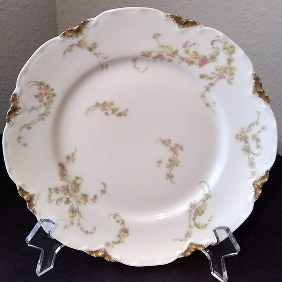 France Haviland & Co Limoges Tiny Pink Yellow Flowers Gold Gilded 