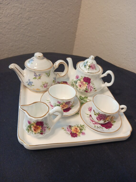 English 10 piece Miniature Children s Tea Set With Tray Mixed Match Set Etsy Ireland