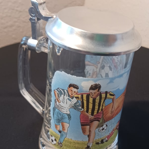 German Fußball fussball Soccer Domex 95 percent Zen pewter glass lidded beer stein