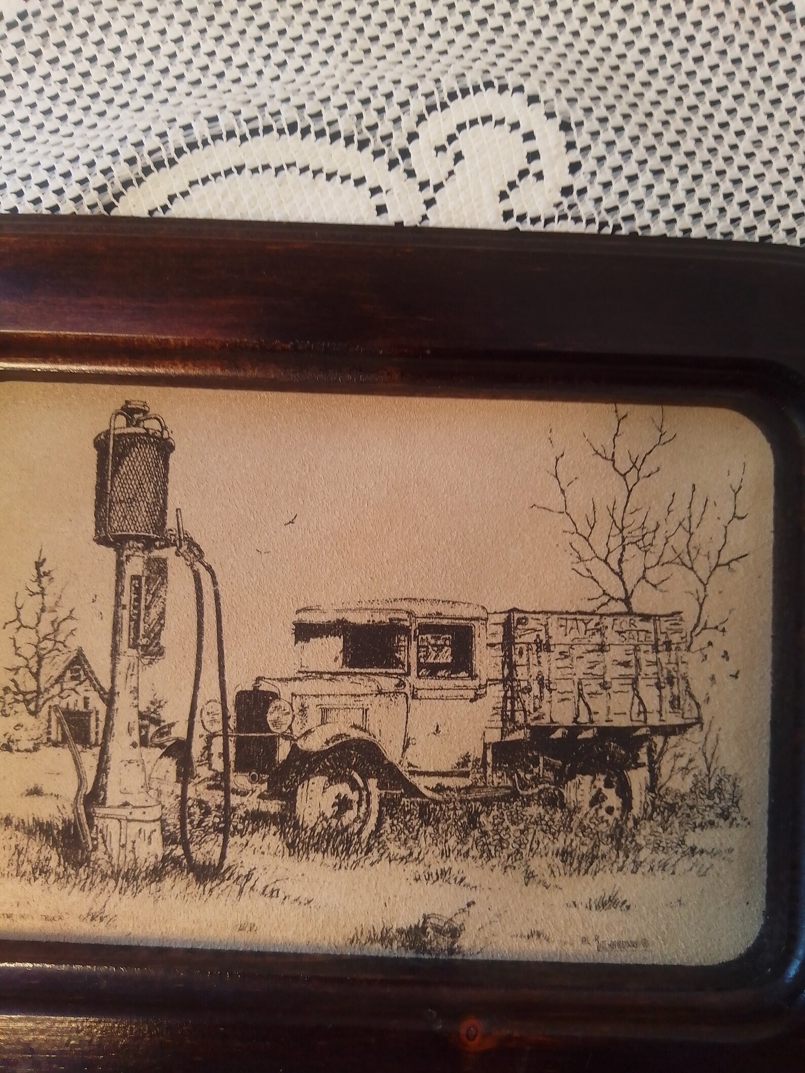 Al Richardson Texas Artist 1975 Leather Art Print in Wooden Frame Old