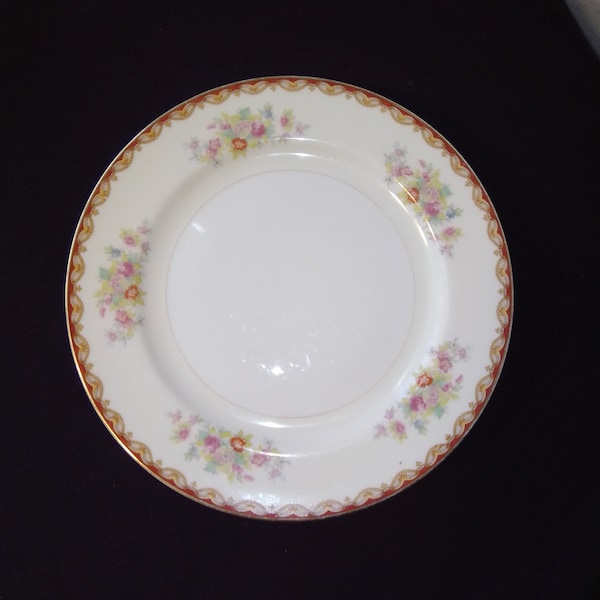 Diamond China Roslyn plate   Made in Occupied Japan 1945- 1952 Pink, purple, and yellow flowers