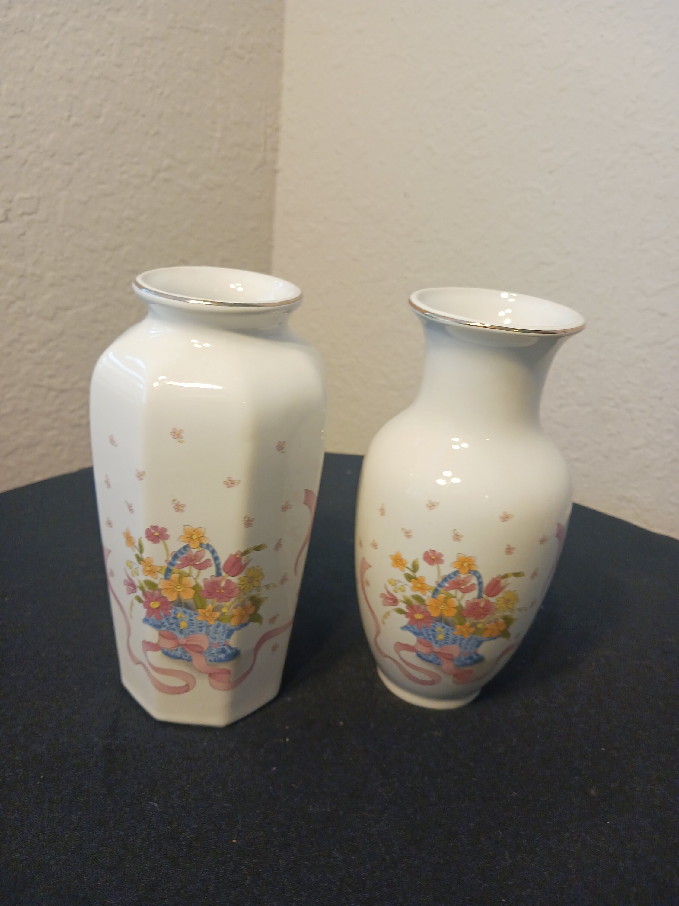 Japan Fine China 6 Inches White With Flowers in Blue Basket With