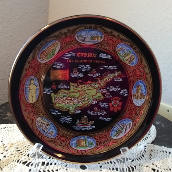 24K Gold Hand Painted Cyprus the Island of Venus Wall Plate - Etsy