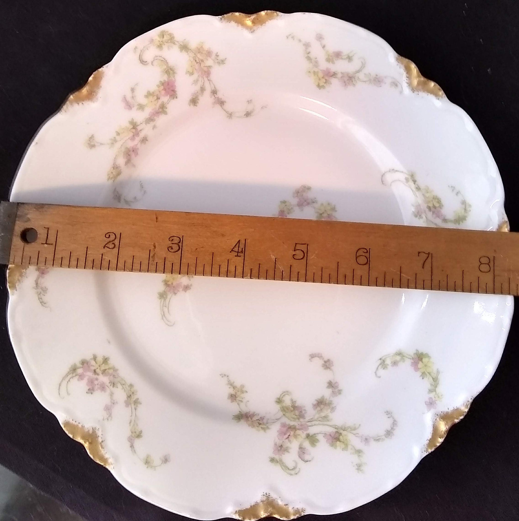 Set of 11 Limoges Pink Roses & Gold 8 5/8 Inch Plates Circa