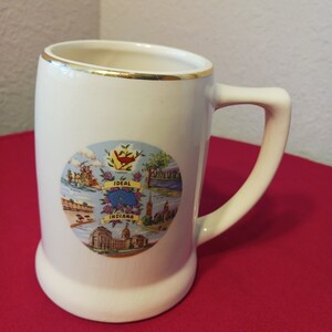 Ideal Indiana vintage souvenir mug 1960 to 1970s Ivory colored mug with gold on rim and handle