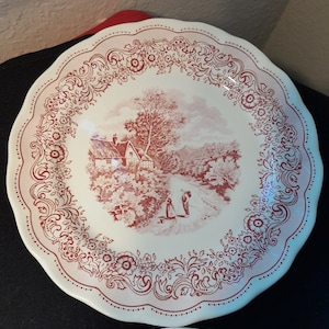 Piatto N.F. Swiss Landscape pink plates set Scalloped country scene plates