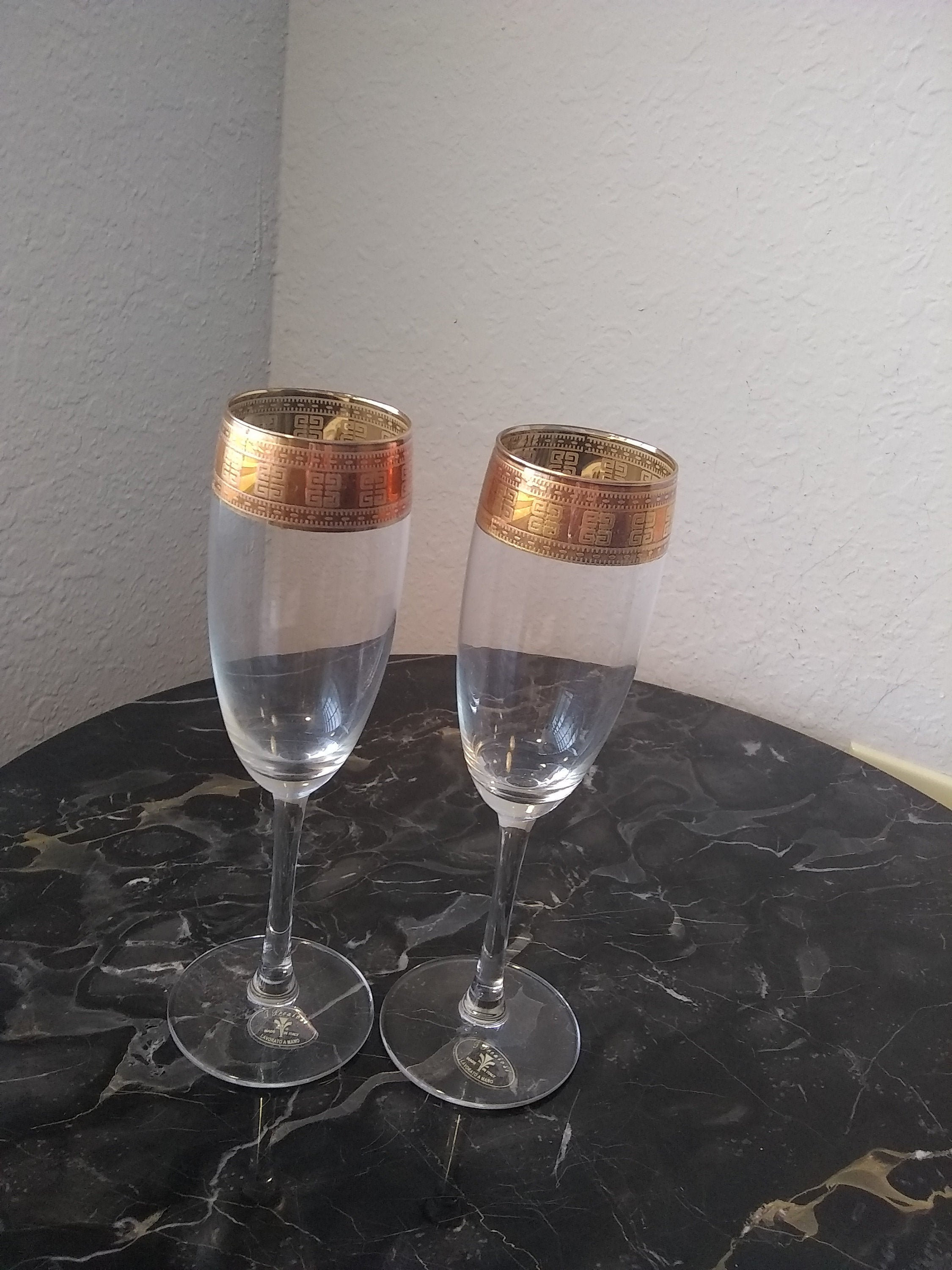 Trix Italian Crystal Platinum Champagne Glasses, Set of 2 - My