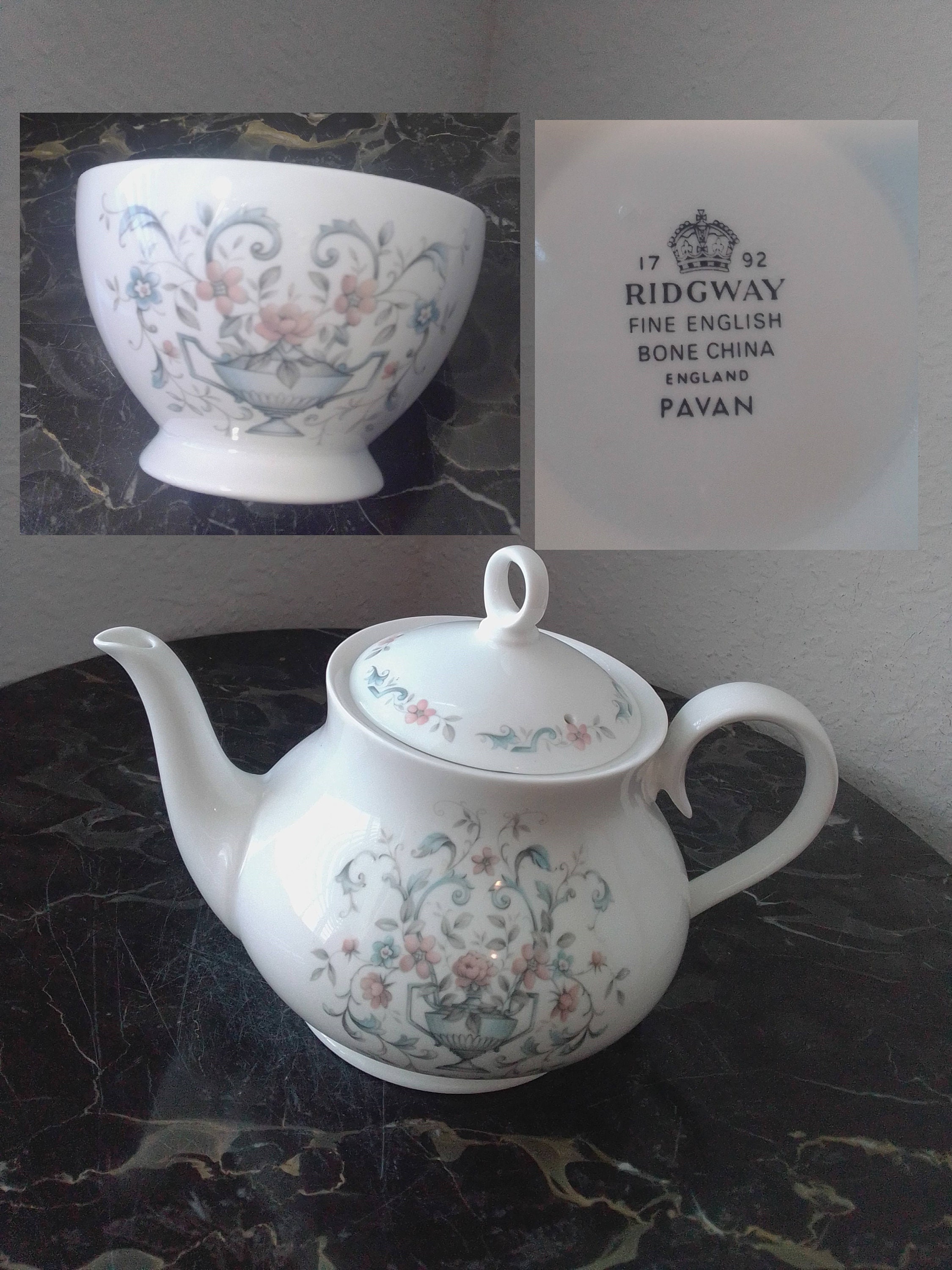 Ridgeway 1792 Fine English Bone China pavan Pattern Teapot and