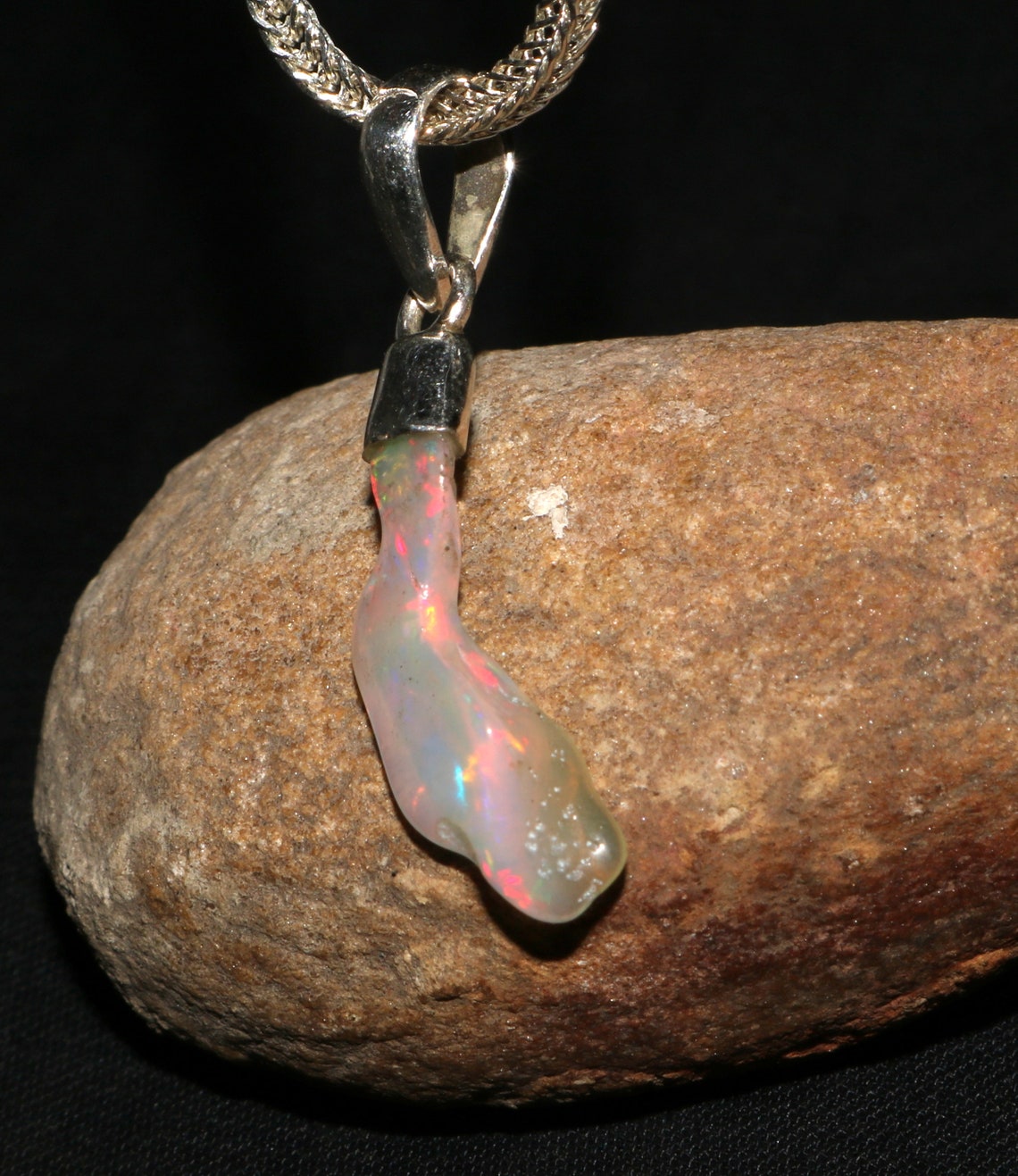 Natural Opal Necklace 925 Sterling Silver Raw Opal Pendant Etsy