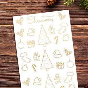 Christmas Foil Sticker Sheet in Gold Silver Copper Rose gold Space grey and Black for Bullet Journal, Planning, Scrapbooking