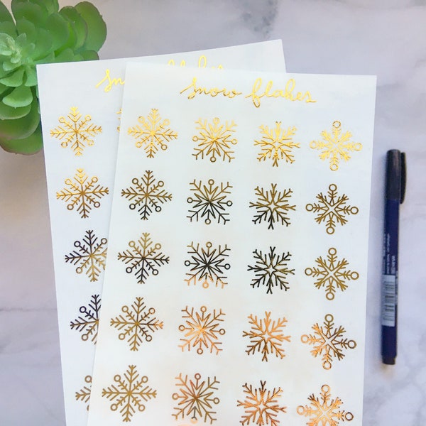 Snowflakes Christmas Foil Sticker Sheet in Gold Silver Copper Rose gold Space grey and Black for Bullet Journal, Planning, Scrapbooking