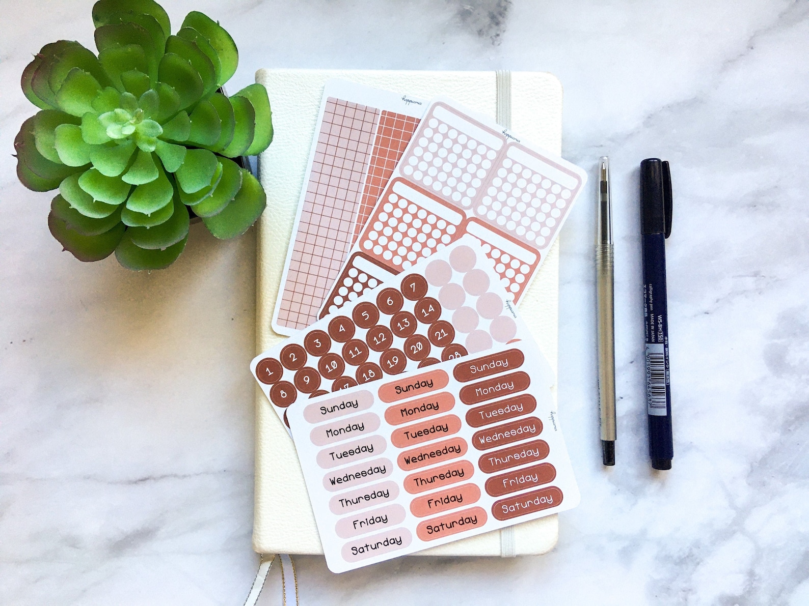 minimal aesthetic bullet journal sticker kit in red and brown etsy