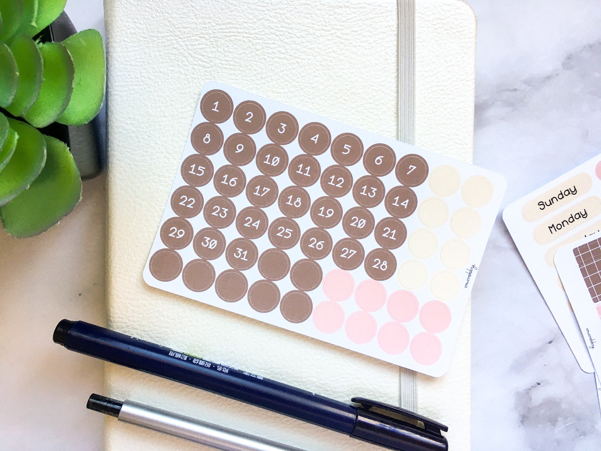 minimal aesthetic bullet journal sticker kit pink and brown etsy