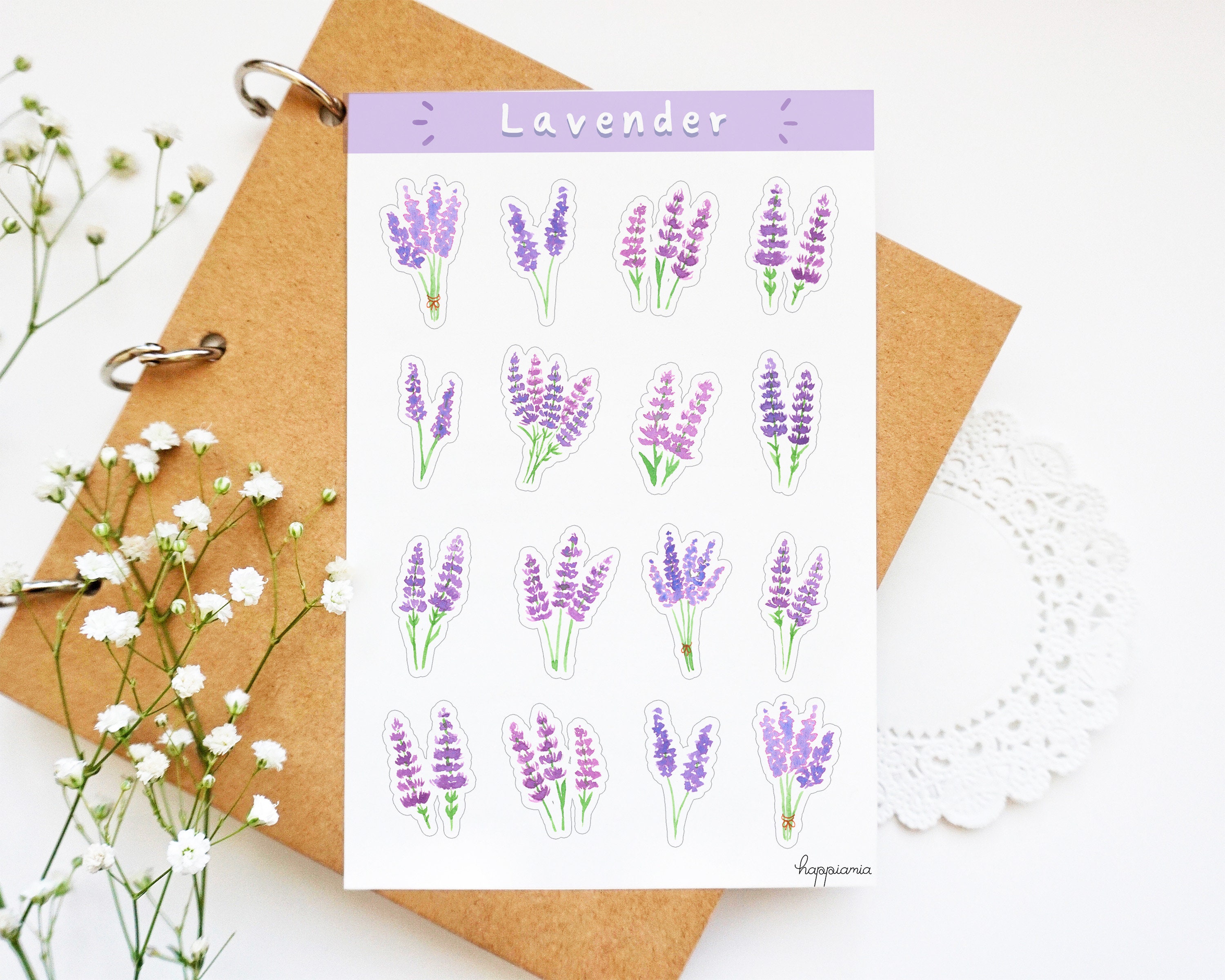 Lavender Stickers Loose Floral watercolor Sticker Sheet for | Etsy