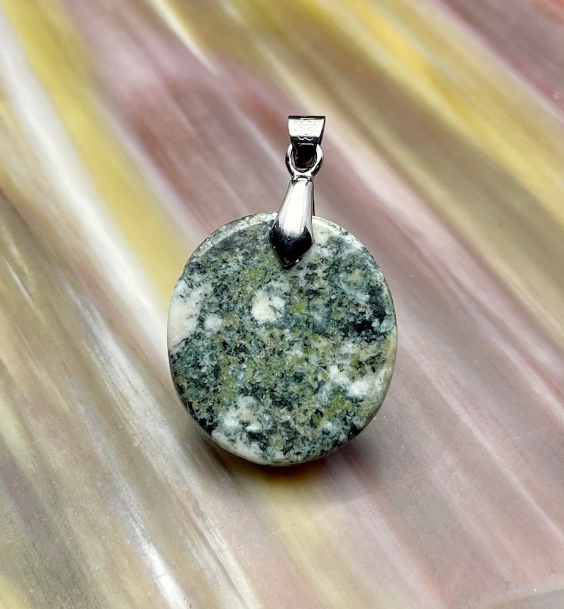 Rare Preseli Bluestone Stonehenge Round Pendant Necklace Crystal Attunement Crown Base Third Eye Chakra Stone