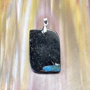 Genuine Rare Nuummite Greenland XL Pendant Curved Appeal Unisex Necklace Jewelry Healing Empath Protection Chakra Sorcerer’s Stone NG598