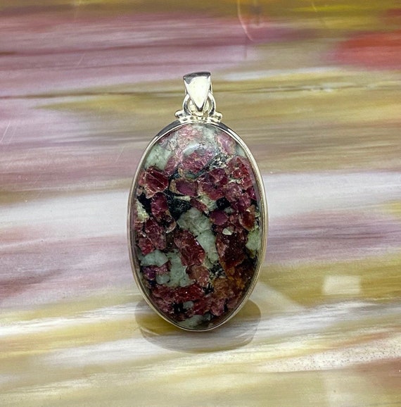 Russian Eudialyte Stone Oval Pendant Necklace Natural Crystal Healing Gemstone