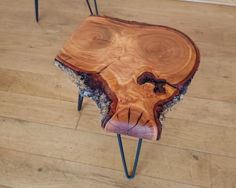 Beistelltisch Kirschholz Baumscheibe Stolik kawowy Naturkante Sofatisch Couchtisch Design Unikat Einzelstück handgefertigt