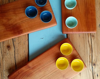 Servierbrett mit Dipschalen Keramik Vesperbrett Tischauflage Charcuterie Deskowy ser Kirschholz