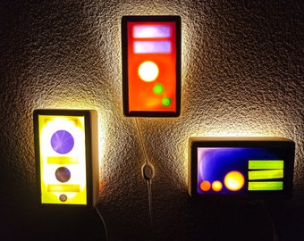 Wandlampe wykonane na zamówienie Lampenschirm Holz Epoksydharz individuell Logo Nachtlicht Nazwa Projekt Wunschfarbe Flur Kinderzimmer Kreis Quadrat