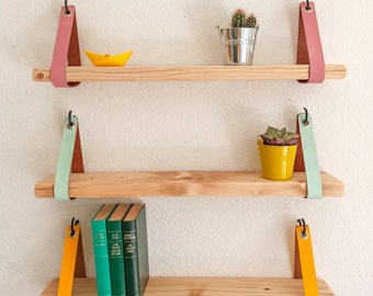 Altholzregale Lederriemen w Wunschfarben Altholz Hängeregal Wandregal Küche Bücher Flur
