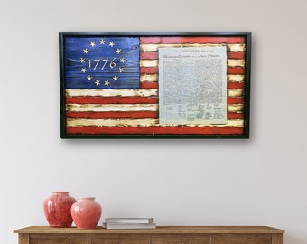 Rustic Wooden Flag - American Wooden Flag - 1776 Declaration of Independence Wood Flag - Christmas Gift