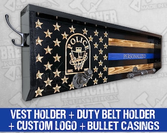 Police Gear Rack - Thin Blue Line Gear Rack - Police Officer Gift - Police Duty Gear Rack - Law Enforcement Gear Rack - Vest & Belt Holder