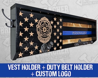 Police Gear Rack - Police Academy - Graduation Gift - Thin Blue Line - Police Officer Gift - Anniversary - Birthday - Promotion Gift