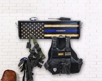 Thin Blue Line - Police Gear Rack - Graduation Gift - Police Duty Gear Rack - Anniversary - Police Officer Gifts - Birthday - Vest Holder