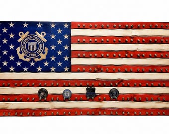 Coast Guard Challenge Coin Display Flag - 9mm Casing Challenge Coin Rack - Retirement Gift- Veteran Gift- Military Gift - Armed Forces