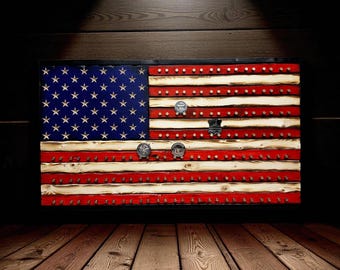 Veteran and Military Challenge Coin Display Flag - 9mm Casing Challenge Coin Rack - Retirement Gift- Veteran Gift- Military Gift - Army USMC