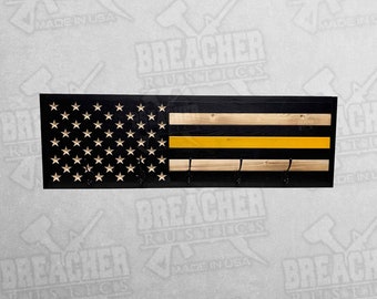 Thin Yellow Line Coat Rack - Dispatcher Gift - Thin Yellow Line Gift - Tow Truck / Wrecker Driver Gift- Thin Gold Line Gift