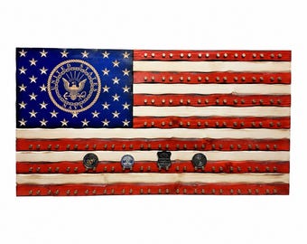 Navy Challenge Coin Display Flag - 9mm Casing Challenge Coin Rack - Retirement Gift- Veteran Gift- Military Gift - Armed Forces