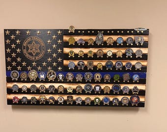 Challenge Coin Flag Police Officer - 9mm Casing Challenge Coin Rack - Graduation Gift- Police Officer Gifts- Thin Blue Line