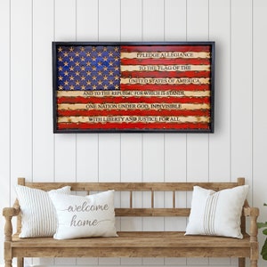 Pledge of Allegiance Wood Flag - American Wooden Flag - I Pledge Allegiance - Rustic Wooden Flag