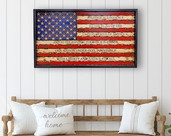 Pledge of Allegiance Wood Flag - American Wooden Flag - I Pledge Allegiance - Rustic Wooden Flag