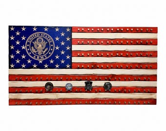 Army Challenge Coin Display Flag - 9mm Casing Challenge Coin Rack - Retirement Gift- Veteran Gift- Military Gift - Armed Forces