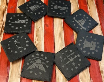 USA Coasters - Patriot Pack (8) Live Edge Slate Coasters - American Flag Coaster- Beer Coaster - Patriotic Gift- Anniversary Gift- Husband