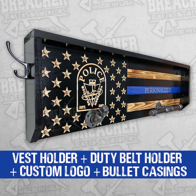 Police Uniform Pin Rack Thin Blue Line - Police Gear Rack - Graduation Gift - Police Duty Gear ...