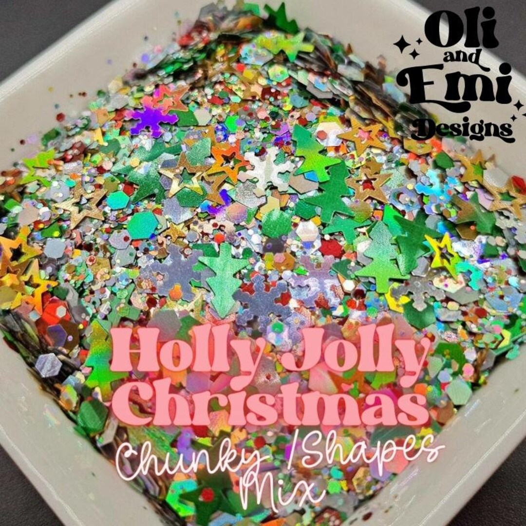Holly Jolly Christmas Trees and Stars CHUNKY/SHAPES Chunky Mix Glitter